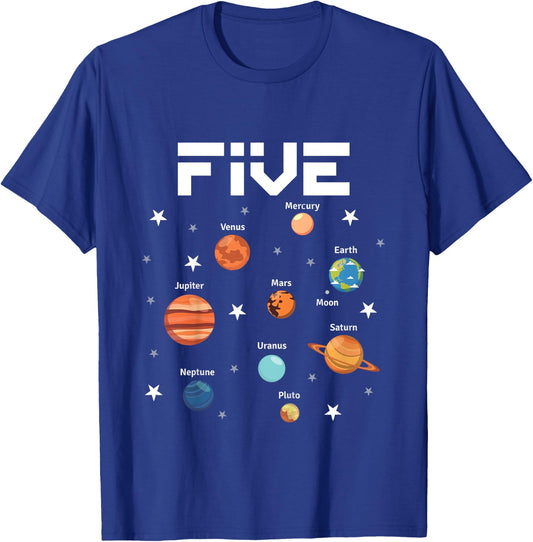 5 Year Old Outer Space Birthday Party Solar Planets 5th Gift T-Shirt - T-Shirt | Royal