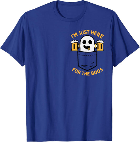 I'm Just Here For The Boos Cute Pocket Ghost Beer Halloween T-Shirt - T-Shirt | Royal