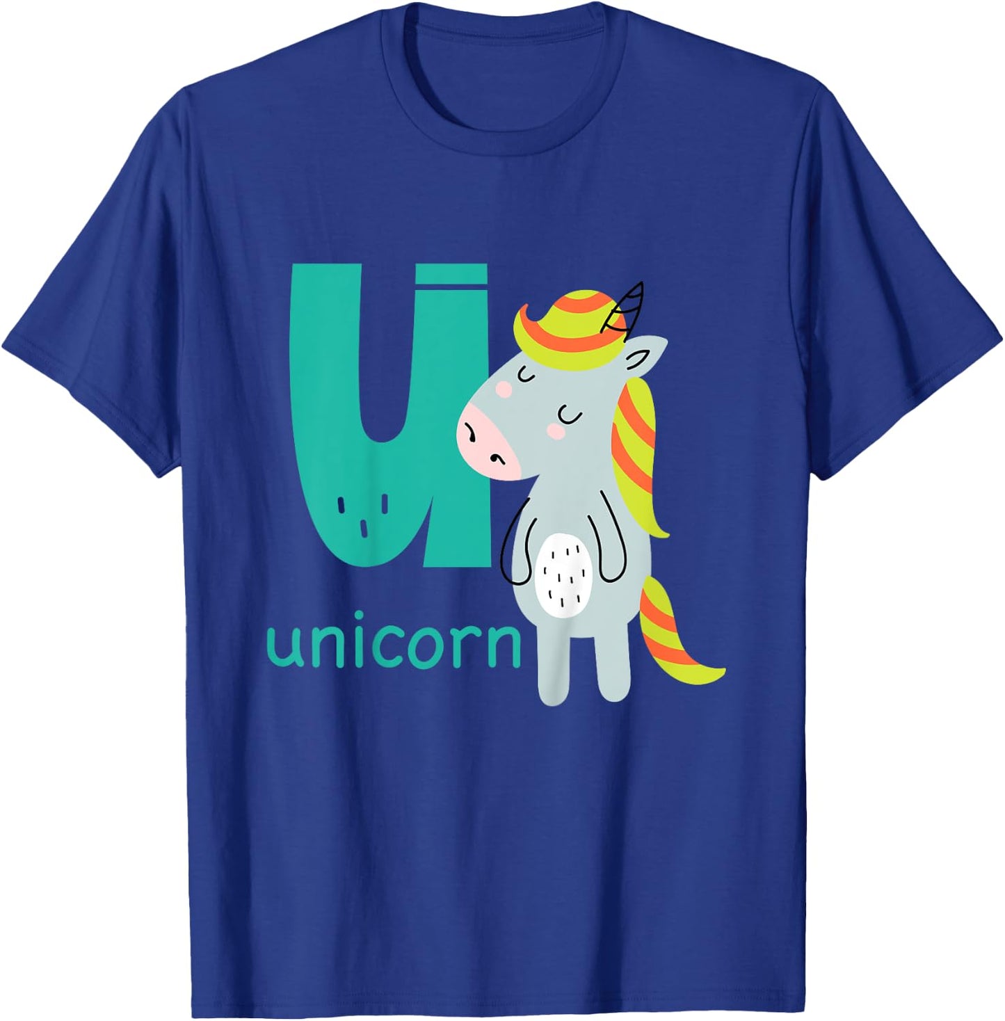 Unicorn Letter U Alphabet Cute Animal Boys Or Girls T-Shirt - T-Shirt | Royal