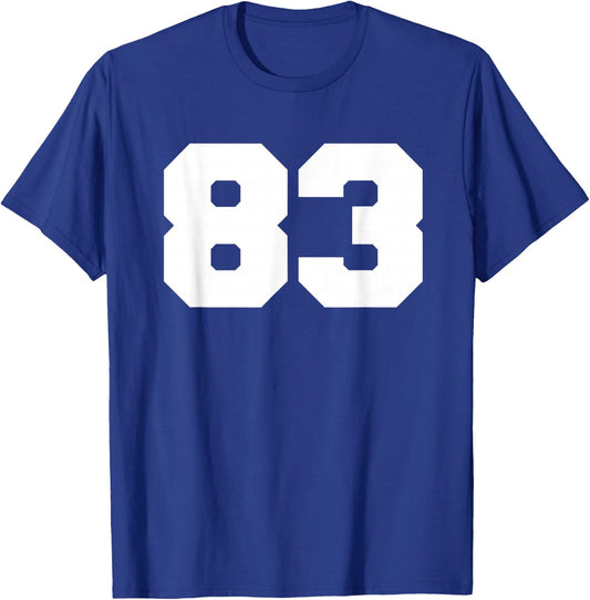 Number 83 Sports Jersey Player #83 Fan FRONT Print Varsity T-Shirt - T-Shirt | Royal