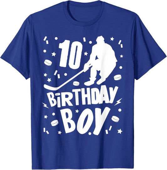10th Birthday Boy Ice Hockey Kids 10 Years Old Party Gift T-Shirt - T-Shirt | Royal
