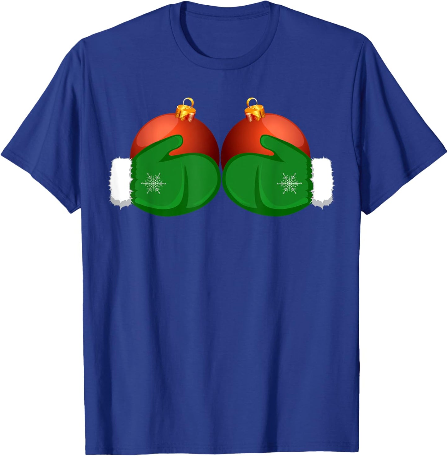 Funny Winter Women's Mittens Holding Xmas Ball Boobs T-Shirt - T-Shirt | Royal