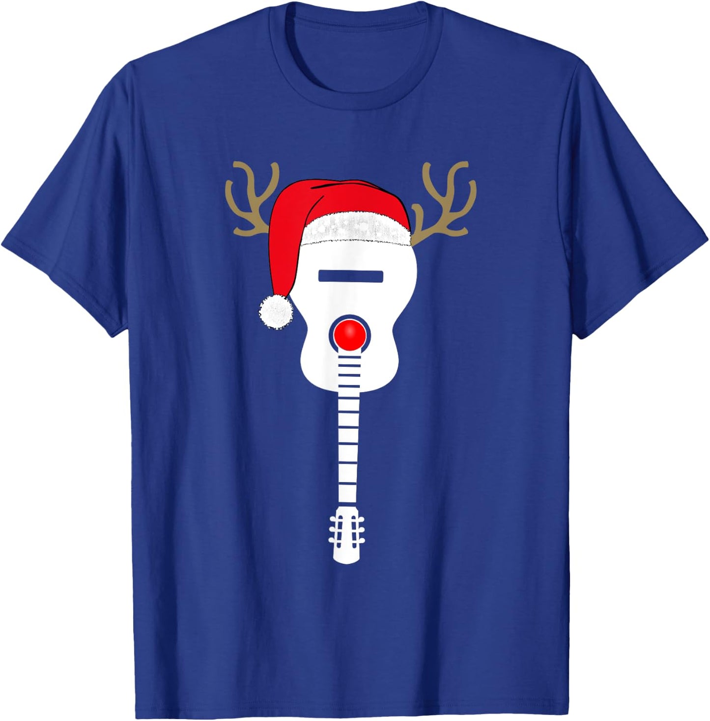 Christmas Guitar santa hat reindeer antlers for kids adults T-Shirt - T-Shirt | Royal