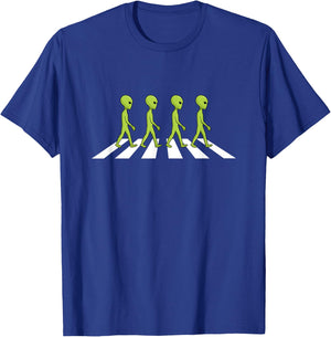 Aliens Crossing and Walking Across Road Funny Gift T-Shirt - T-Shirt | Royal