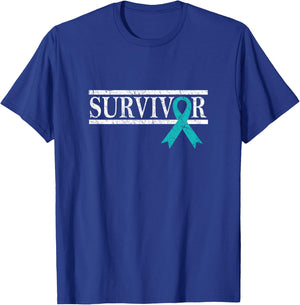 Ovarian Cancer Survivor, Teal Ribbon Ovarian Cancer T-Shirt - T-Shirt | Royal