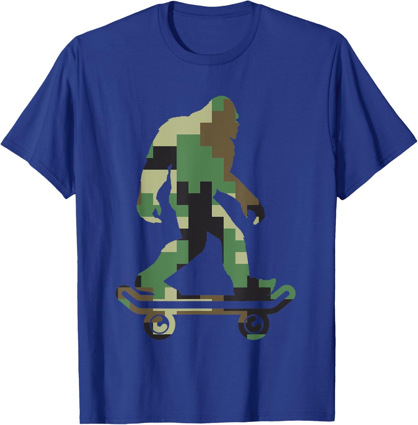 Retro Skater Hide and Seek Champion Apparel Bigfoot Camouflage Skateboarders Sasquatch Skateboarding T-Shirt - T-Shirt | Royal
