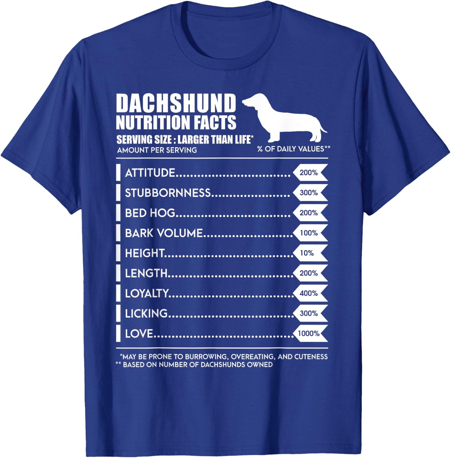 Weiner Dog T Shirt - Dachshund Nutrition Facts Shirt T-Shirt - T-Shirt | Royal