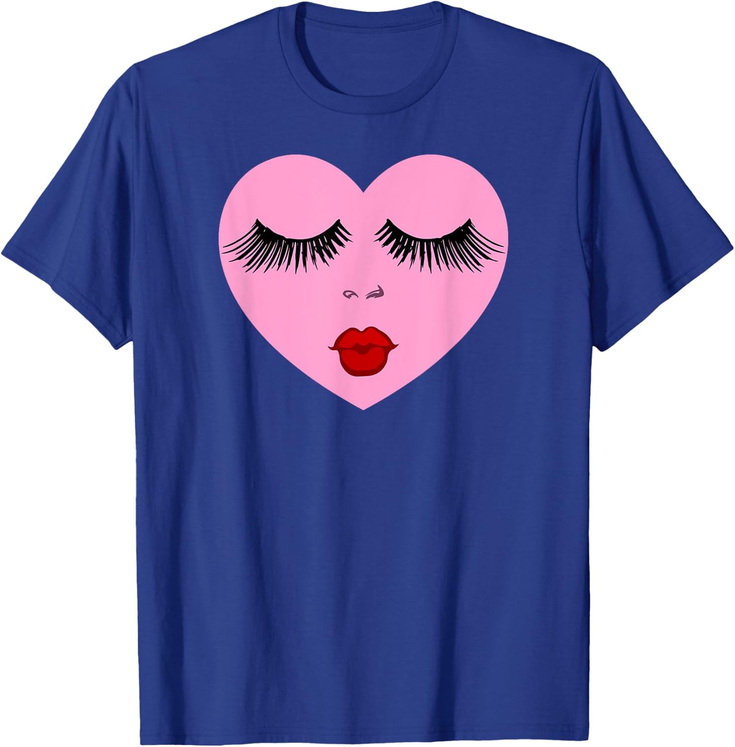 Pink Lady Heart with Eyelashes Valentines Day Kiss T-Shirt - T-Shirt | Royal