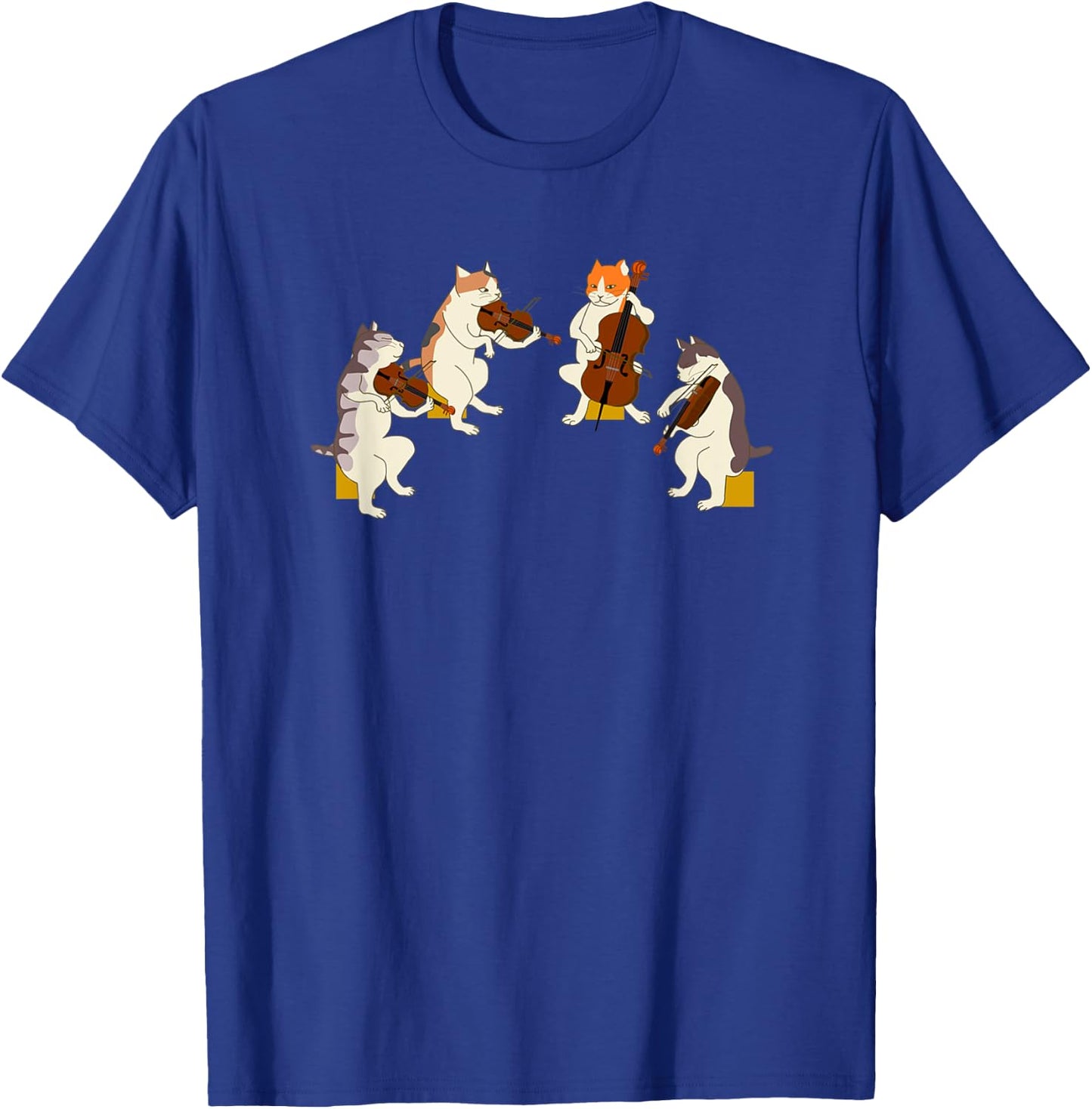 Playing Cats String Quartet Funny Musician Orchestra Fun Men Women Kids T-Shirt - T-Shirt | Royal