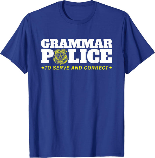 Grammar Police Officer Funny Badge Halloween Costume T-Shirt - T-Shirt | Royal