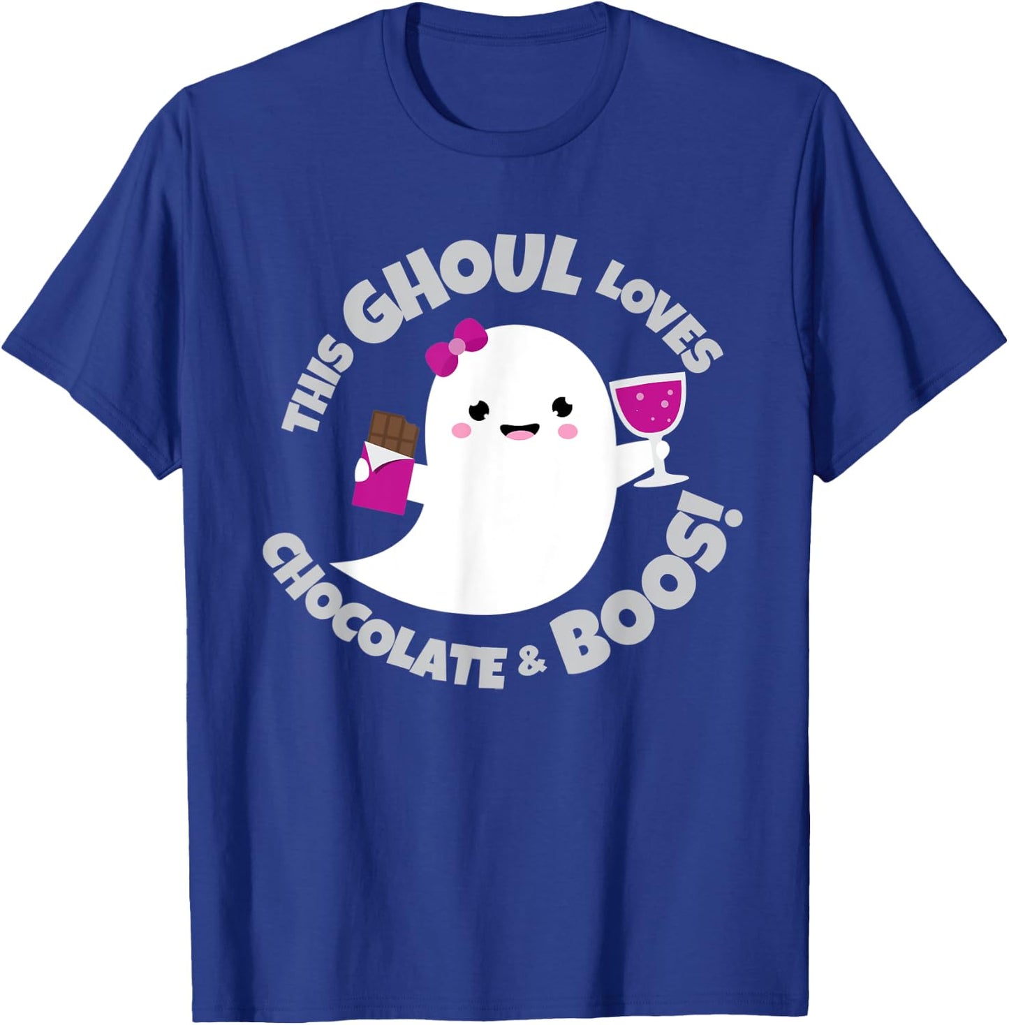 Wine Chocolate Lover Funny Quote Cute Halloween Ghost | Gift T-Shirt - T-Shirt | Royal