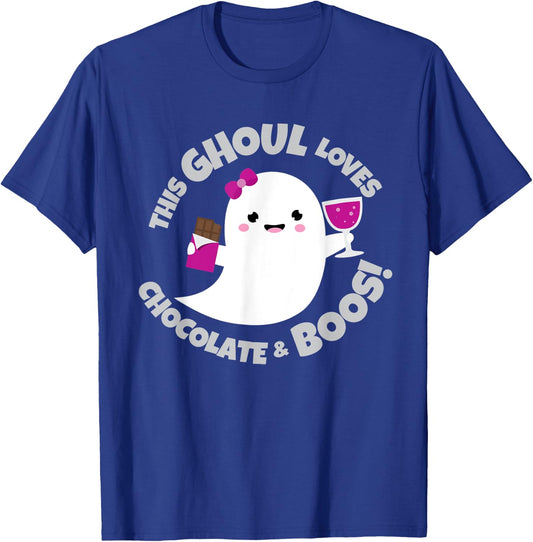 Wine Chocolate Lover Funny Quote Cute Halloween Ghost | Gift T-Shirt - T-Shirt | Royal