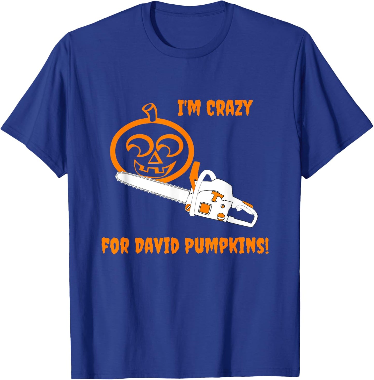David S Pumpkins Any Questions Chainsaw Crazy T-Shirt - T-Shirt | Royal