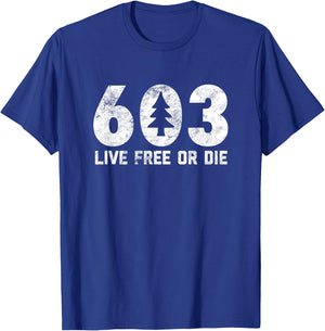 Live Free or Die: 603 tree NH area code Adventure camp T-Shirt - T-Shirt | Royal