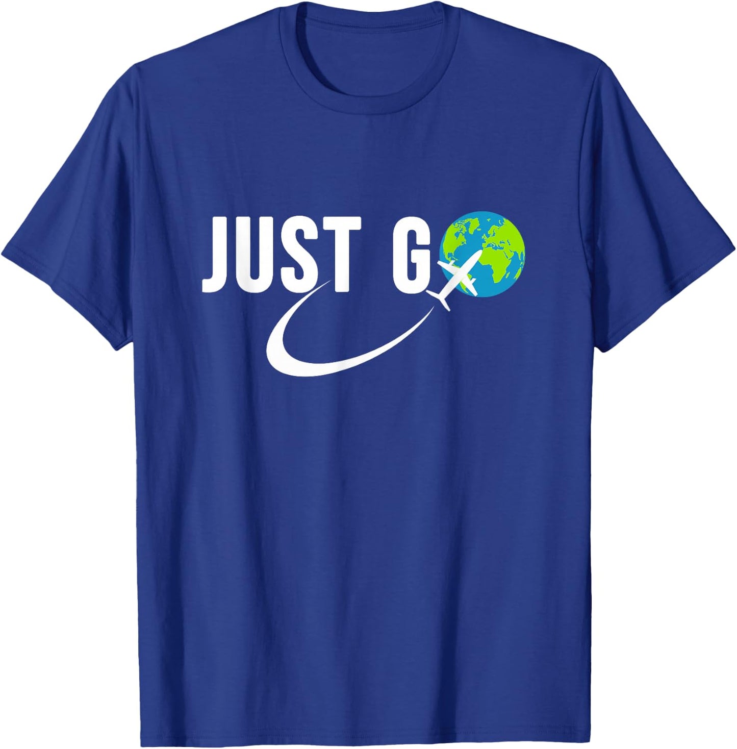Just Go Travel Addict Globe Airplane World Solo Traveler T-Shirt - T-Shirt | Royal
