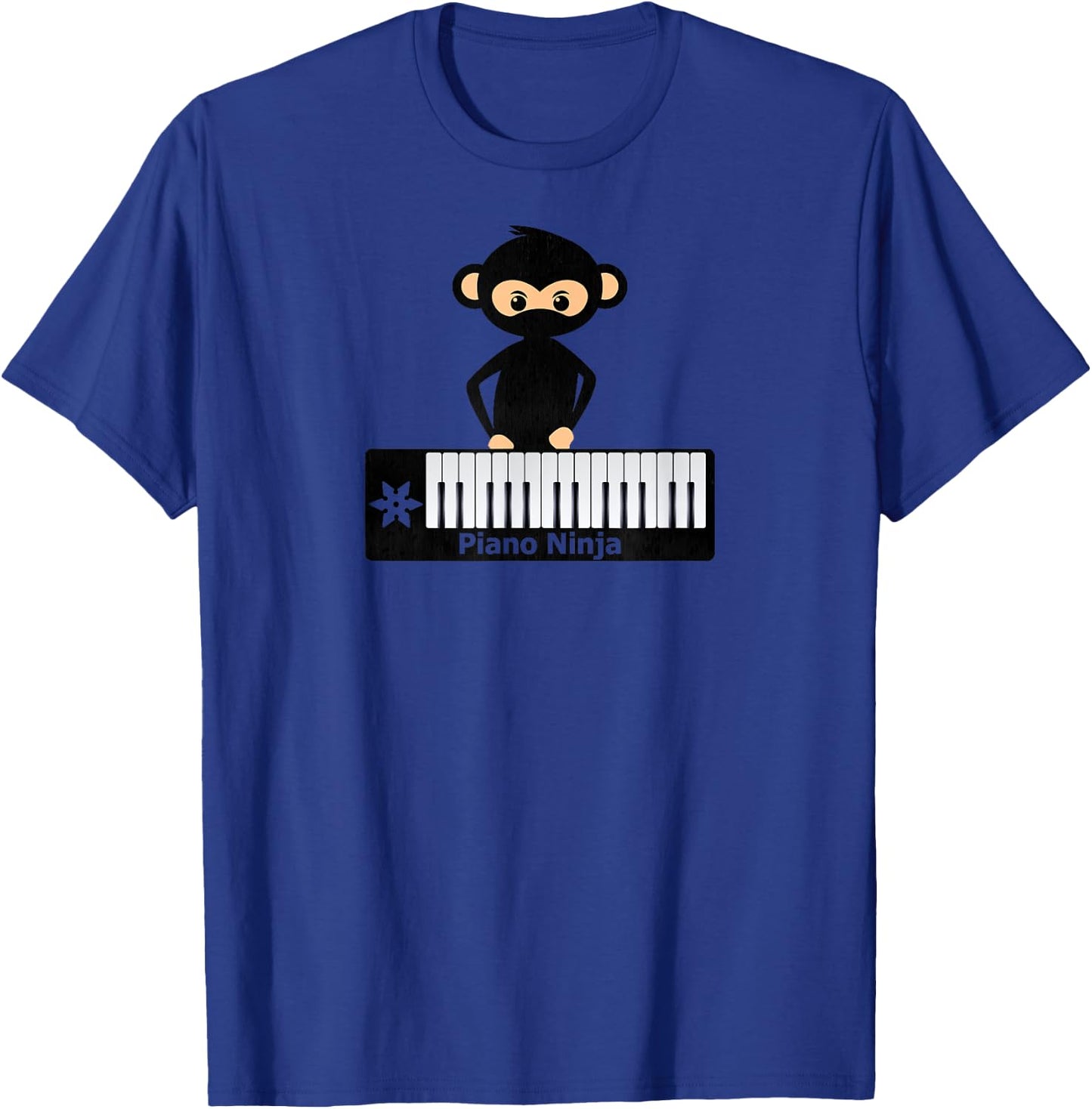 Cute Funny Monkey Ninja Piano Player Keyboard Keys T-Shirt - T-Shirt | Royal