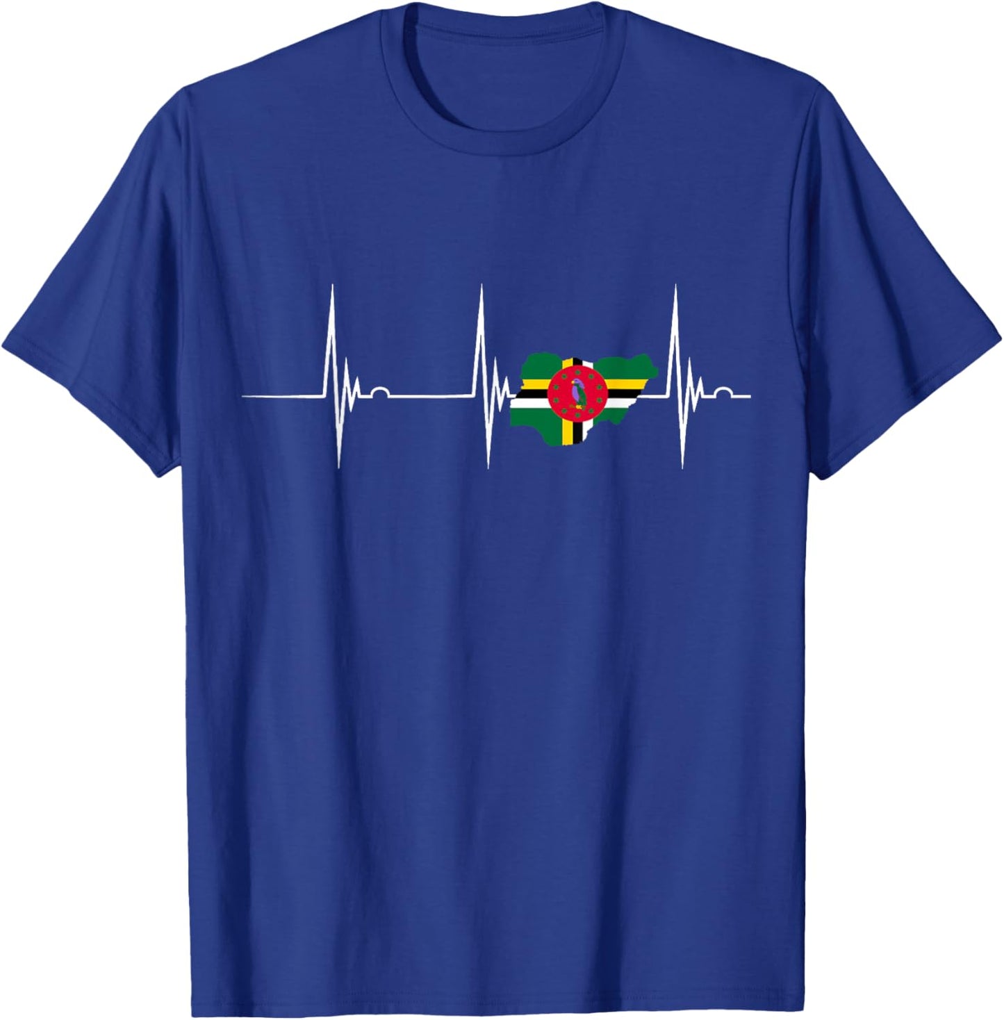 Dominica Flag Map Heartbeat EKG Pulse Dominican Roots T-Shirt - T-Shirt | Royal