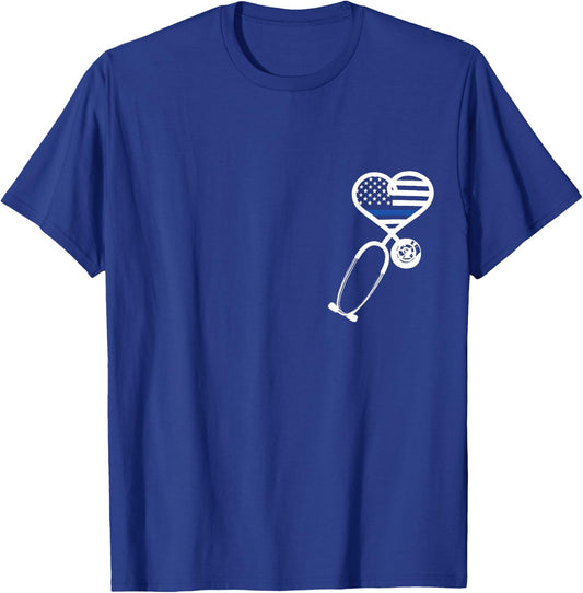 Nurse Police Wife Officer Thin Blue Line Heart Flag T-Shirt - T-Shirt | Royal
