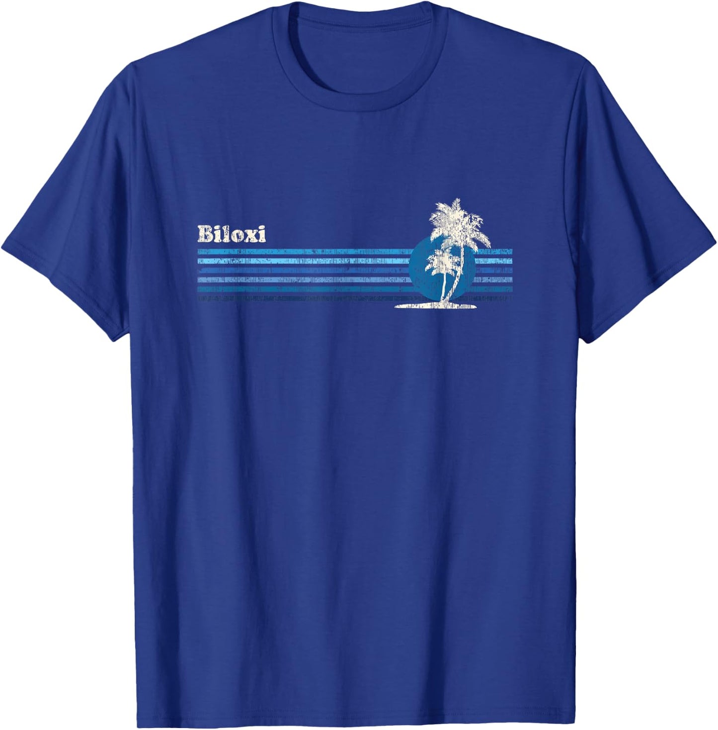 Biloxi MS Vintage 80s Palm Trees Sunset T-Shirt - T-Shirt | Royal