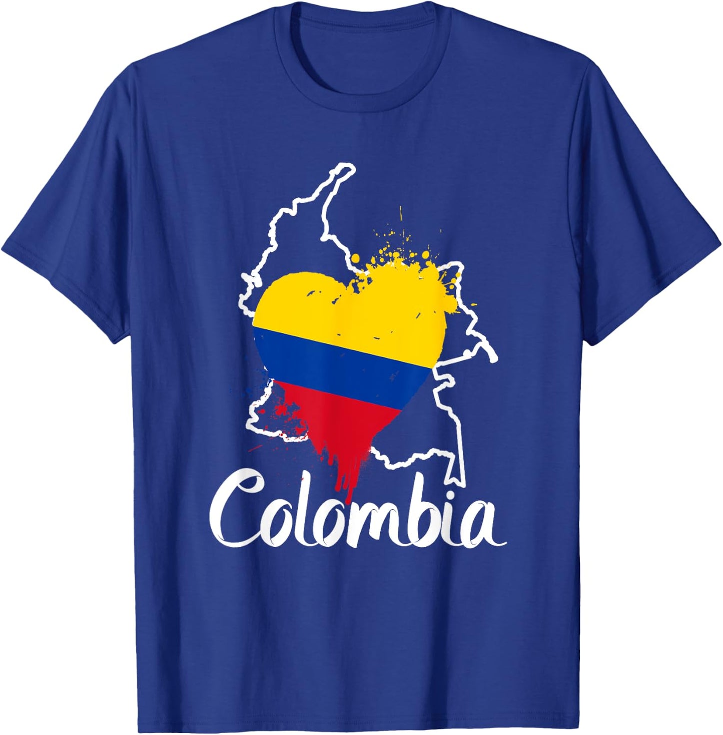 I Love Colombia National Flag Colors Heart With Map T-Shirt - T-Shirt | Royal