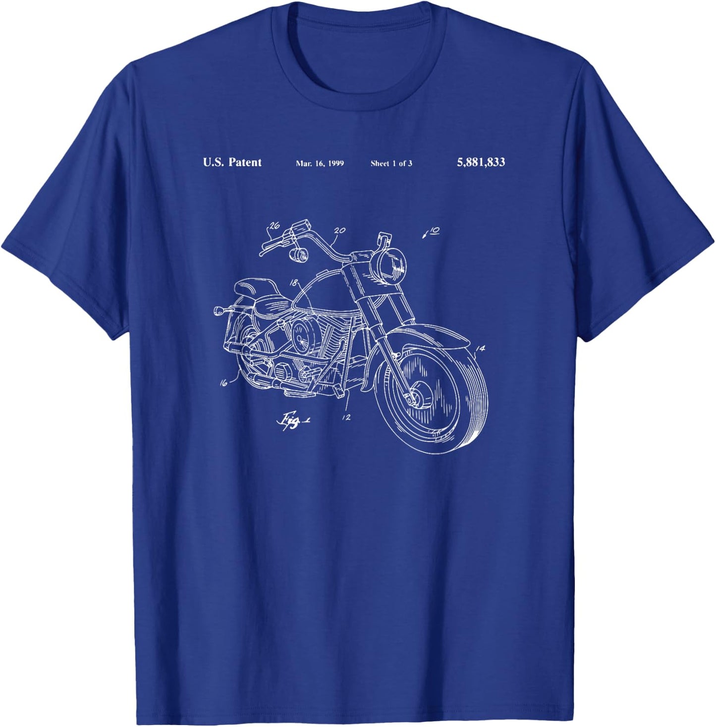 Classic Vintage Patent Print 1999 Motorbike T-Shirt - T-Shirt | Royal