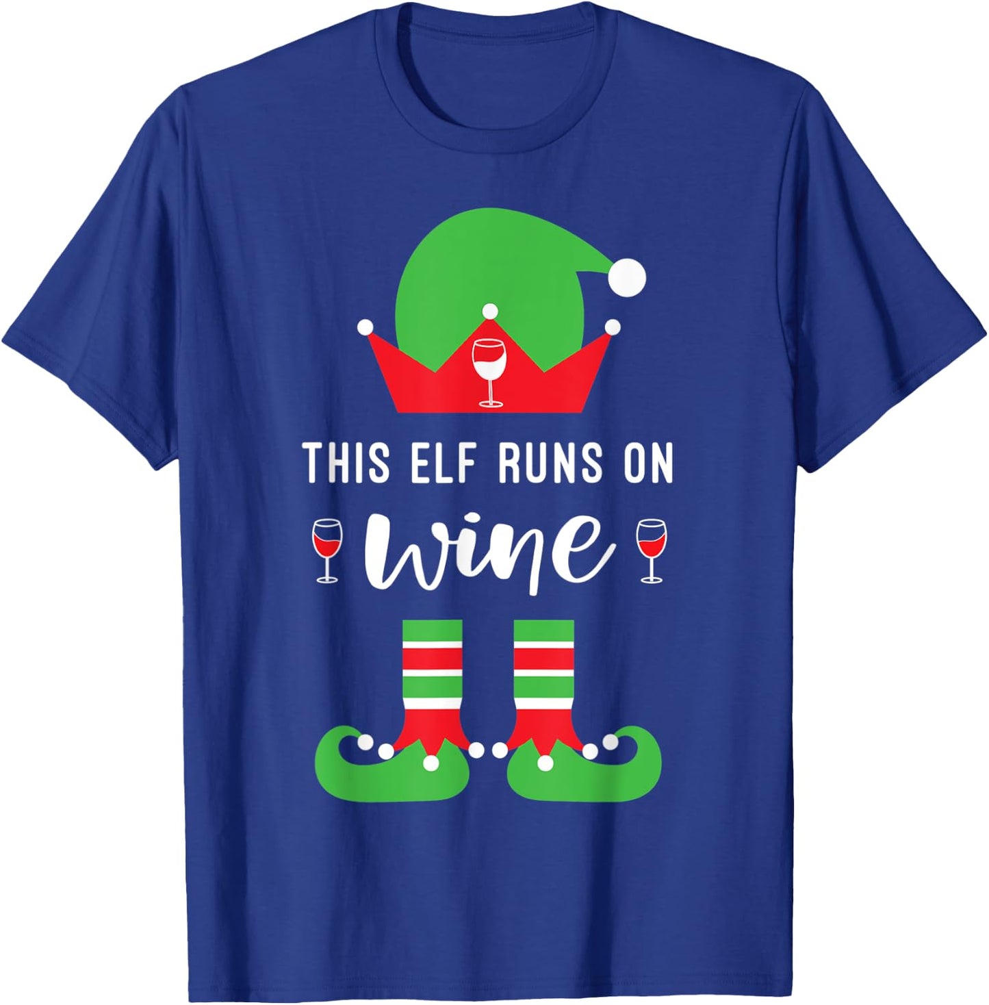 This Elf Runs On Wine Funny Christmas Wine Lover T-Shirt - T-Shirt | Royal