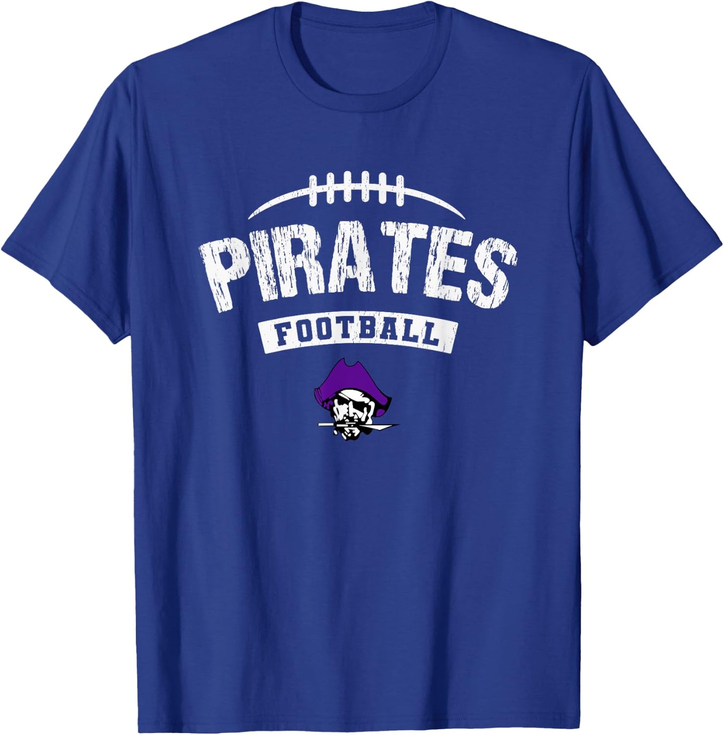 Merrillville Pirates Logo Football Distressed HS T-Shirt - T-Shirt | Royal