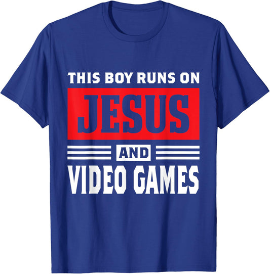 This Boy Runs On Jesus And Video Games Christian Gift T-Shirt - T-Shirt | Royal