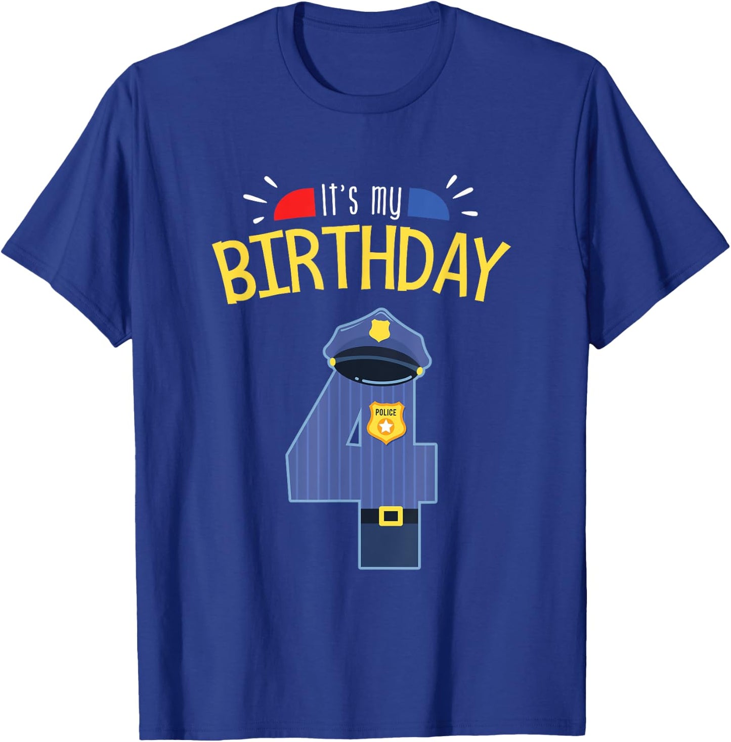 4th Birthday 4 Year Old Boys Police Officer Uniform T-Shirt - T-Shirt | Royal