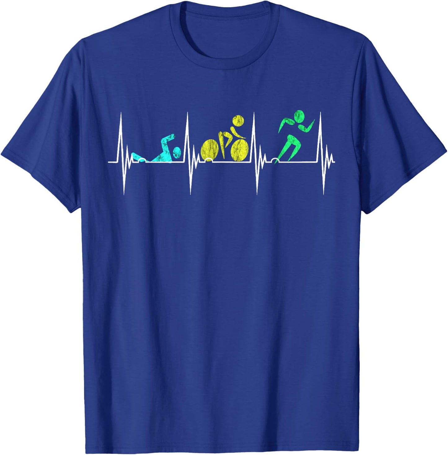 Triathlon Heartbeat EKG Pulse Triathles Cycling Runner T-Shirt - T-Shirt | Royal