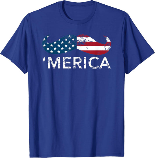 'Merica mustache Patriotic Memorial Day shirt Kids Men T-Shirt - T-Shirt | Royal