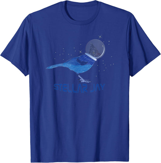 Stellar Jay Space Bird Funny Clever Bird Watcher Twitcher T-Shirt - T-Shirt | Royal