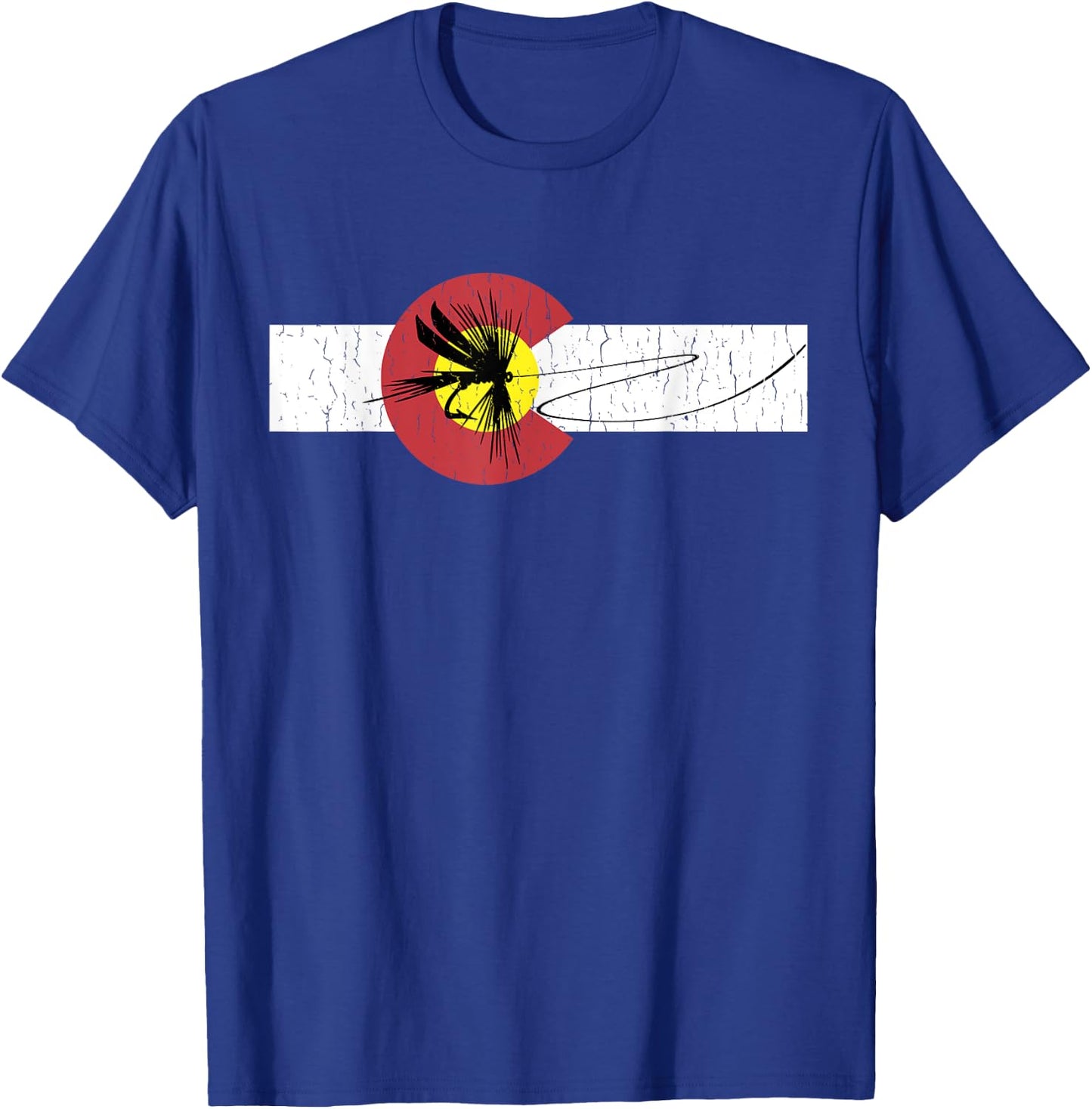 Colorado Flag with Fly Fishing Design T-Shirt - T-Shirt | Royal