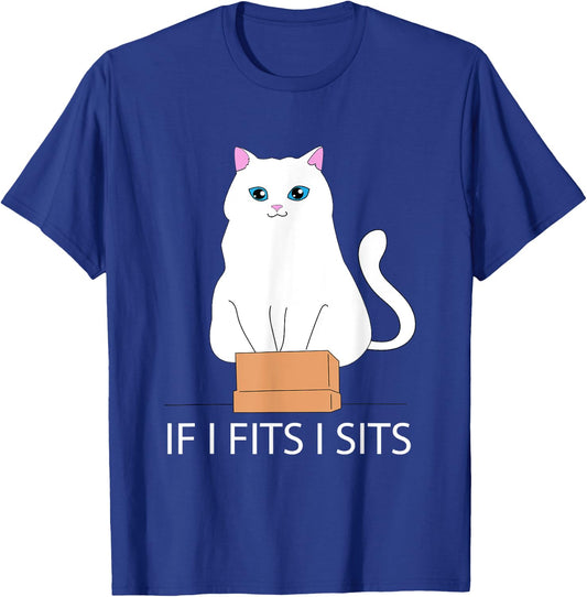If I Fits I Sits, Cat In A Box | Cat Meme, Fat Kitty Men Women T-Shirt - T-Shirt | Royal