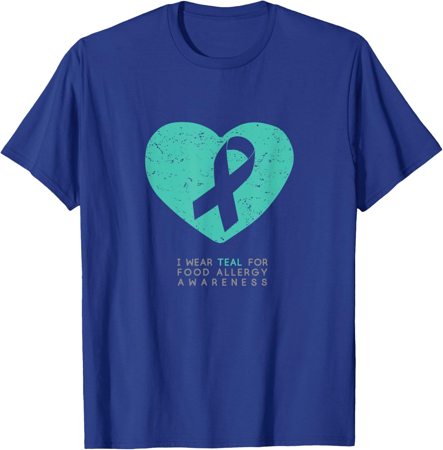 Food Allergy Awareness Shirt Teal Heart Ribbon T-Shirt - T-Shirt | Royal