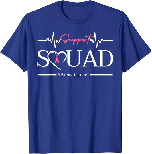Breast Cancer Squad with Heart and Pink Ribbon T-Shirt - T-Shirt | Royal