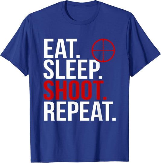Eat Sleep Shoot Repeat Archery Hunter Skeet T-Shirt - T-Shirt | Royal