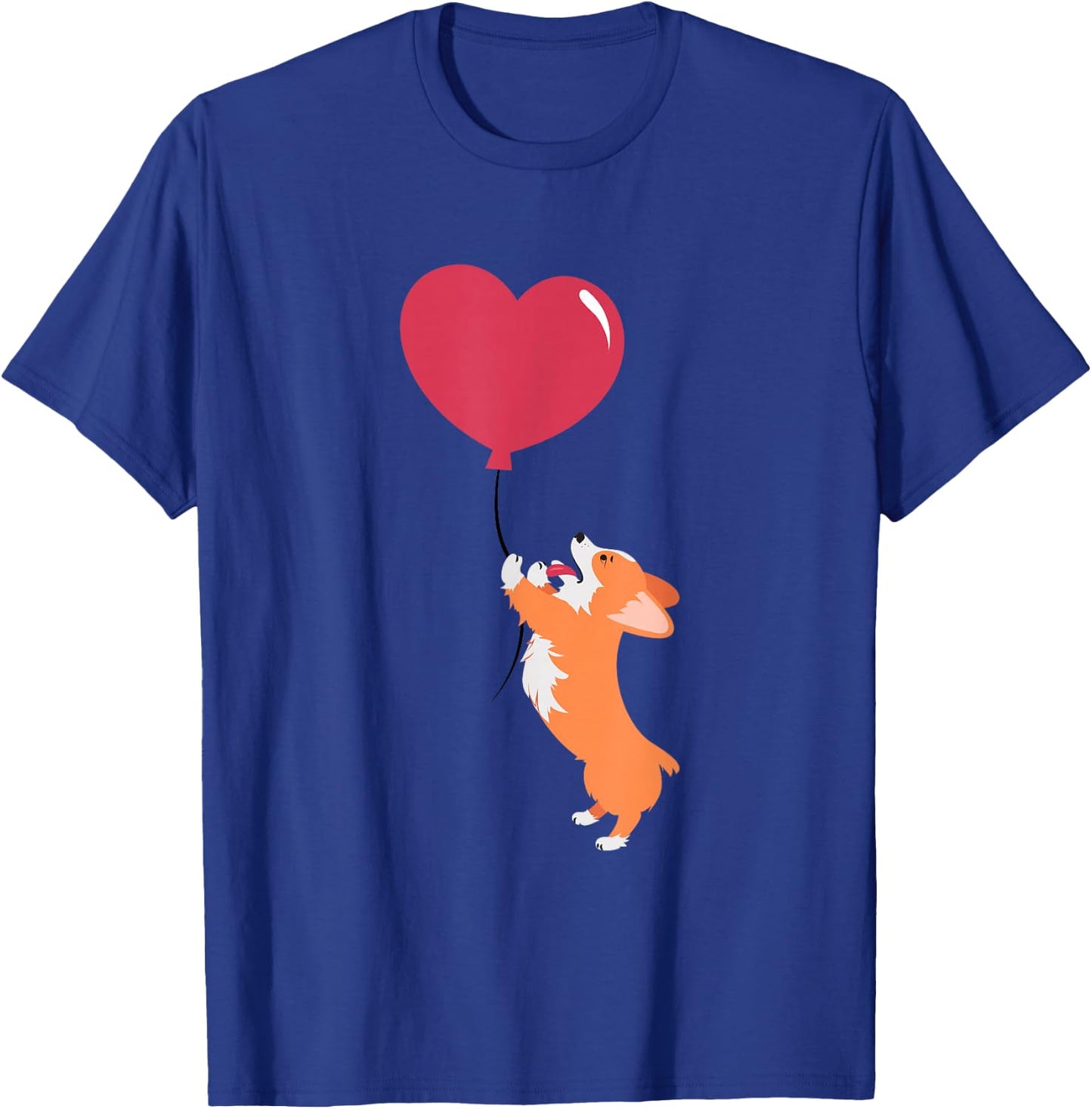 ROSS BOSS Cute Corgi Puppy Dog Holding A Valentines Balloon -Adults Kids Black Short Sleeve Valentine's Day Dog Themed T-Shirt - T-Shirt | Royal
