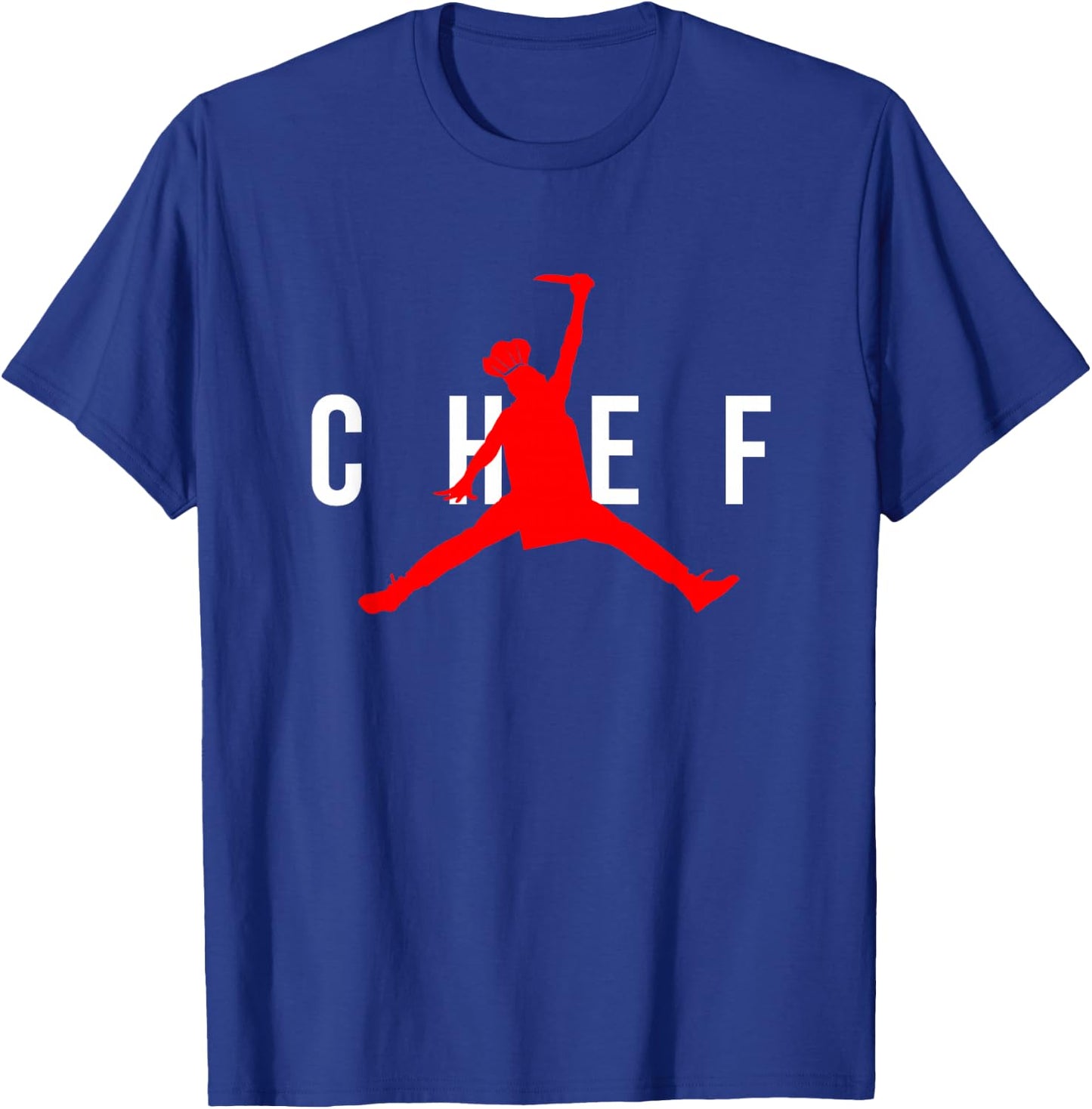 Funny Restaurant Chef - Jumping Chef Knife Logo T-Shirt - T-Shirt | Royal