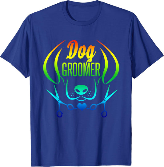 Cute Dog Groomer Rainbow Women Dog Grooming T-Shirt - T-Shirt | Royal