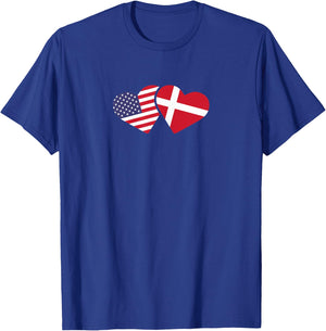 Denmark USA Flag T Shirt Heart Danish American Love T-Shirt - T-Shirt | Royal