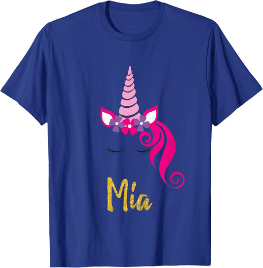 Kids Mia Unicorn Shirt Girls Personalized Name Mia Gift T-Shirt - T-Shirt | Royal