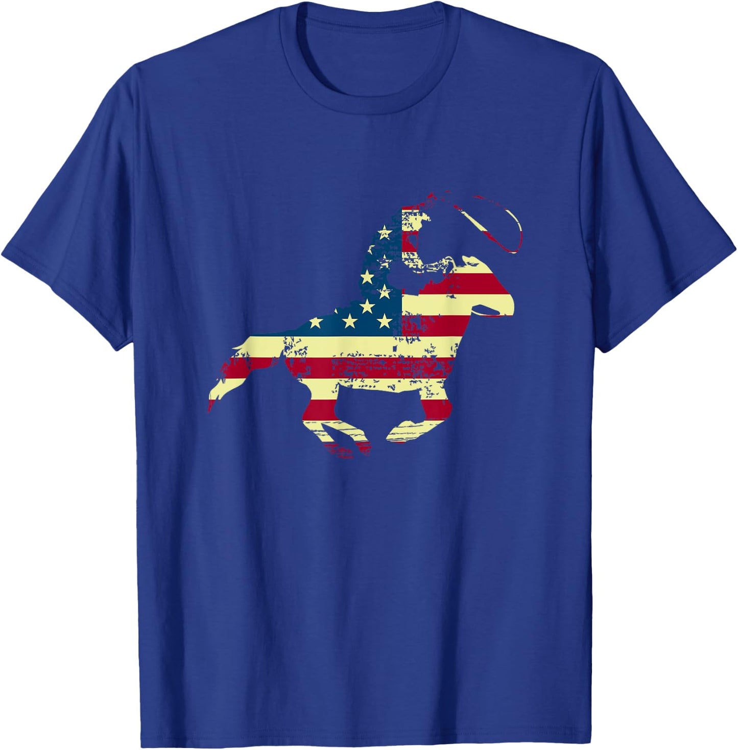 Rodeo Cowboy Lasso Wrangler USA Flag Patriotic 4th of July T-Shirt - T-Shirt | Royal