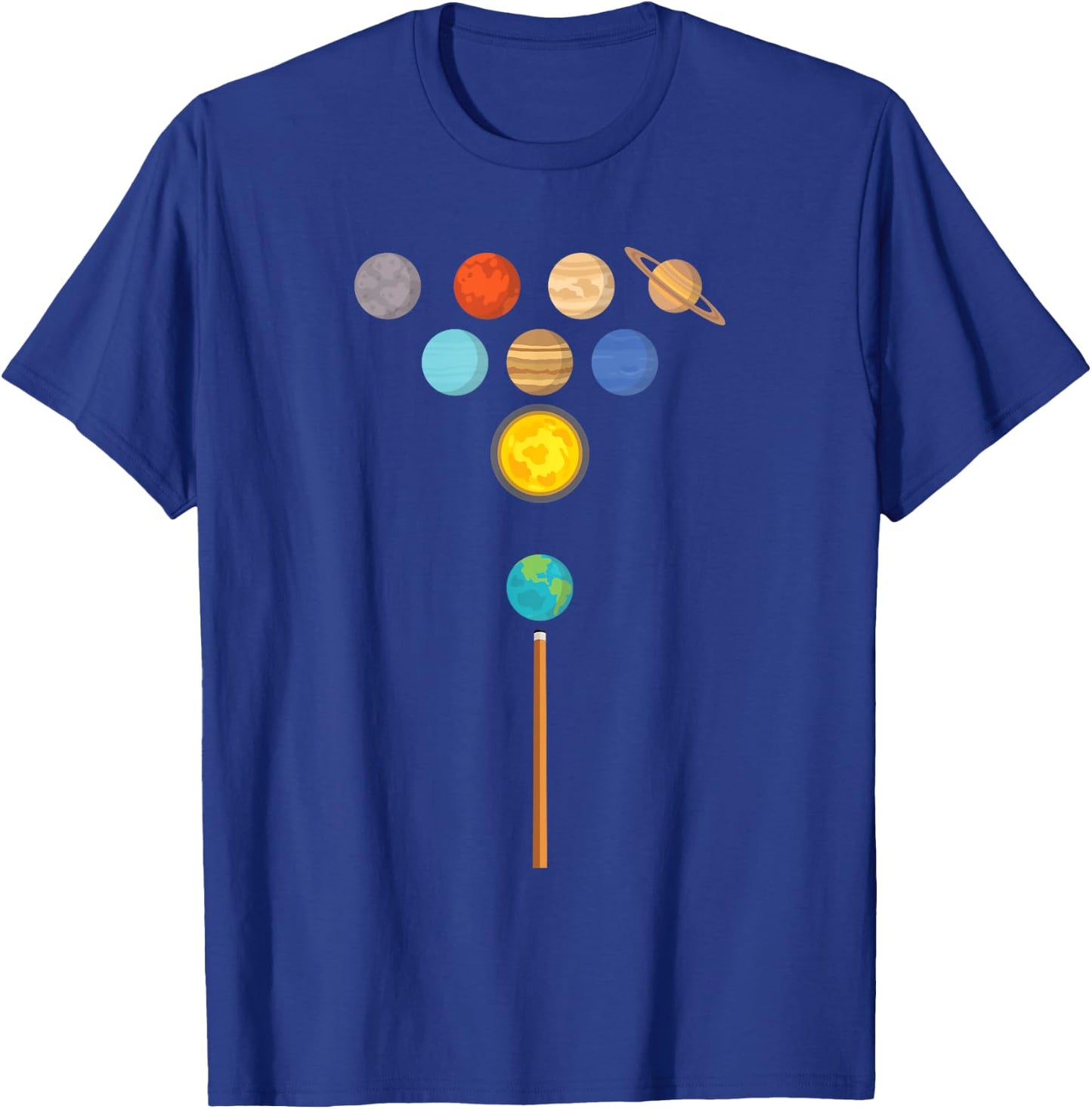 Earth Billiard Ball Strucking Planets Funny Pool T-Shirt - T-Shirt | Royal