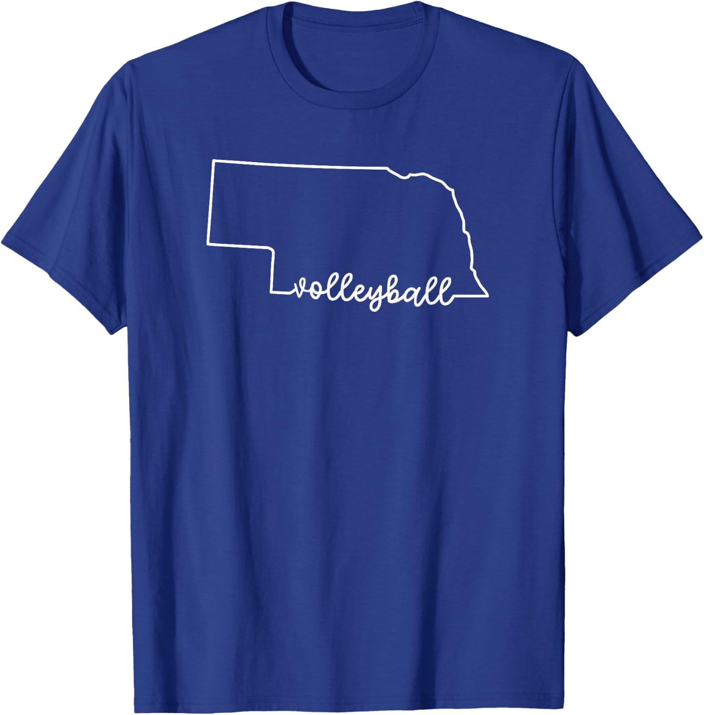 State of Nebraska Outline with Volleyball Script ACJ227b T-Shirt - T-Shirt | Royal