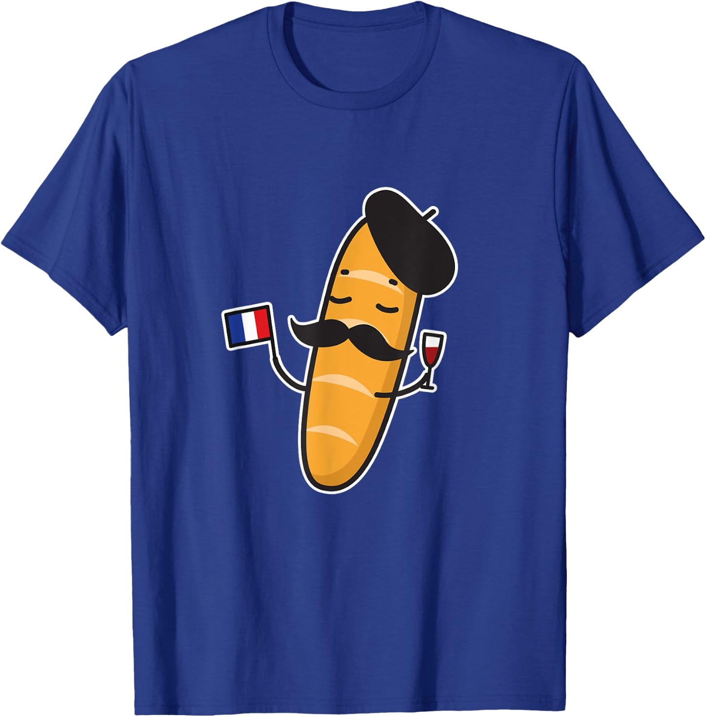 French Baguette Holding A French Flag And Wine Glass Shirt T-Shirt - T-Shirt | Royal