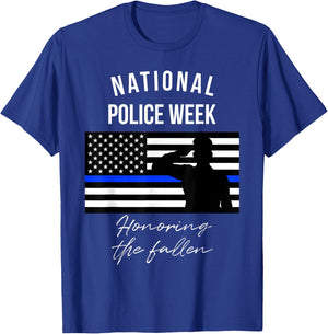 National Police Week Shirt USA Flag Thin Blue Line T Shirt T-Shirt - T-Shirt | Royal