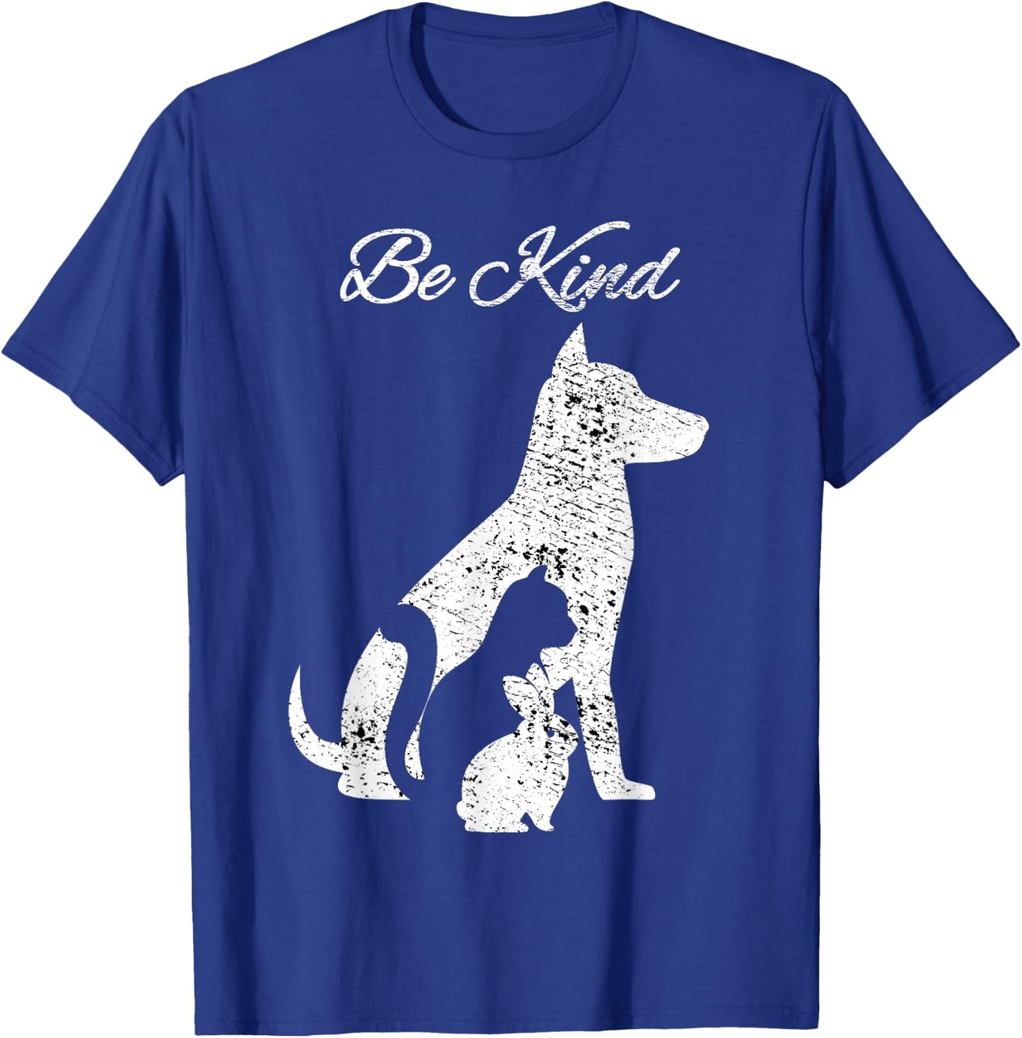 Be Kind to Animals Love Pet Cat Dog Rabbit Distressed T-Shirt - T-Shirt | Royal