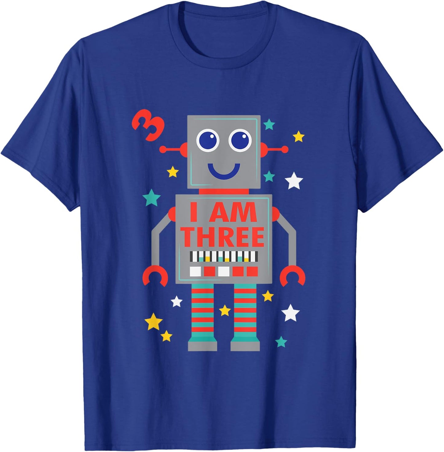 I Am Three Robot Funny Robotics 3 Year Old Birthday Party T-Shirt - T-Shirt | Royal