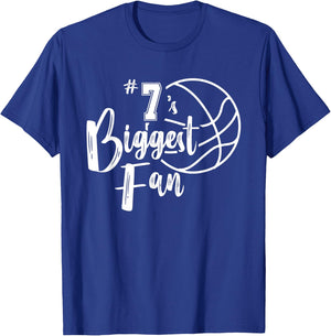 Number 7's Biggest Fan Shirt Basketball Player Mom Dad T-Shirt - T-Shirt | Royal